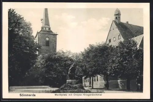 AK Sömmerda, Marktplatz mit Dreyse-Kriegerdenkmal