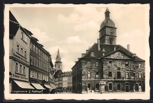 AK Langensalza, Rathaus und Geschäfte, Panorama