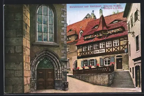 AK Meissen a. d. Elbe, Gasthaus Weinkelterei und Ausschank Vincenz Richter, Kirchenportal