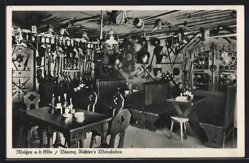 AK Meissen a. d. Elbe, Gasthaus Vincenz Richters Weinstuben, Innenansicht