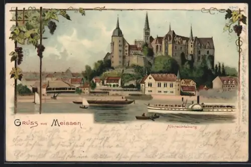 Lithographie Meissen, Albrechtsburg, Weintrauben