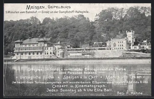AK Meissen, Gasthaus Geipelburg H. Hähne, Elbpanorama, Terrassengarten