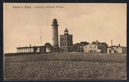 AK Arkona a. Rügen, Leuchttürme, Wärterhaus, Gasthaus, Panorama