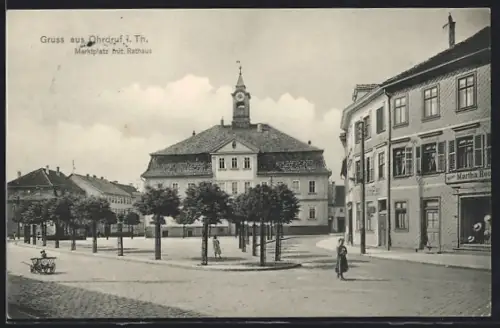 AK Ohrdruf, Marktplatz, Rathaus, Geschäfte