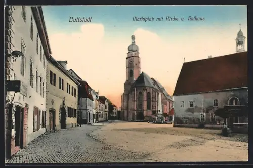 AK Buttstädt, Marktplatz mit Kirche und Rathaus