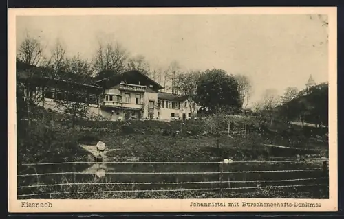 AK Eisenach, Gasthof zur Waldschänke, Johannistal mit Burschenschafts-Denkmal