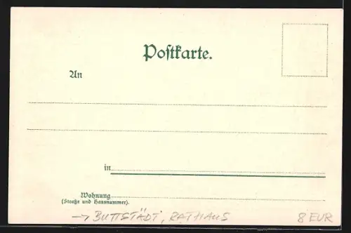 Lithographie Buttstädt, Rathaus, Maiglöckchen, Passepartout