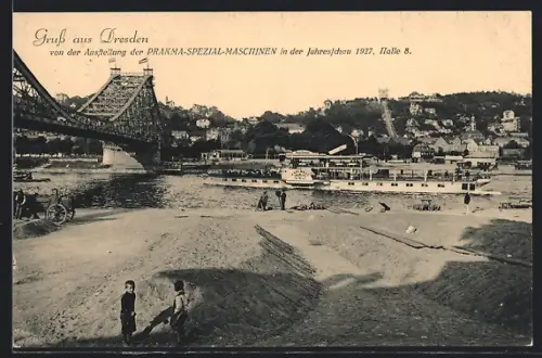 AK Dresden-Loschwitz, Elbpartie mit Dampfer Karlsbad