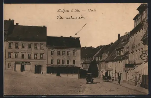 AK Stolpen i. Sa., Markt mit Geschäften