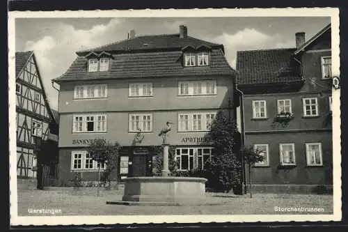 AK Gerstungen, Bankverein und Apotheke mit Storchenbrunnen