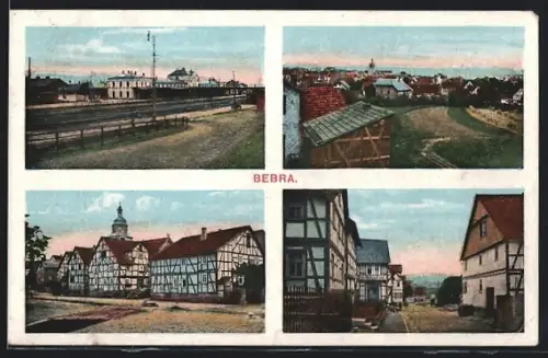 AK Bebra, Bahnhof, Strassenpartie mit Bäckerei