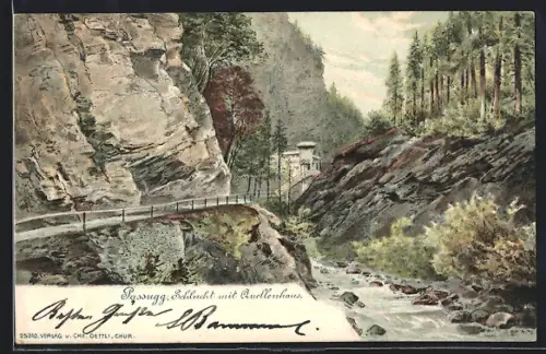 AK Passugg, Schlucht mit Quellenhaus