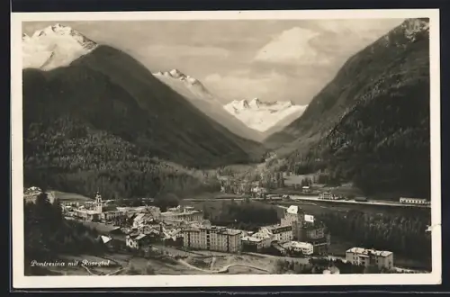 AK Pontresina, Gesamtansicht mit See und Rosegtal