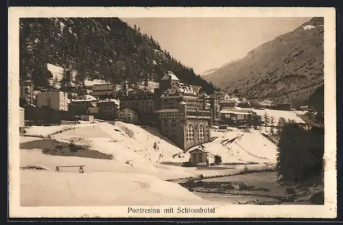 AK Pontresina, Teilansicht mit Schlosshotel im Schnee