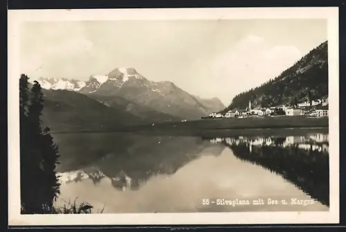AK Silvaplana, Fernsicht der Ortschaft mit See und Margna