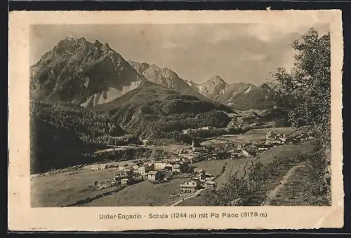 AK Schuls /Unter-Engadin, Ortsansicht mit Piz Pisoc