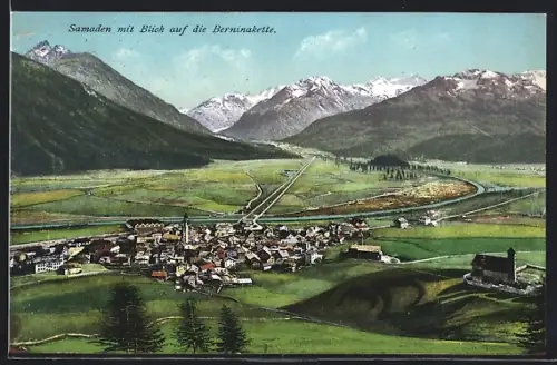 AK Samaden, Gesamtansicht mit Blick auf die Berninakette