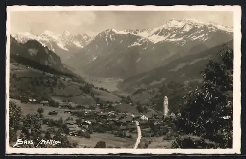 AK Saas im Prättigau, Panorama mit verschneiten Gipfeln