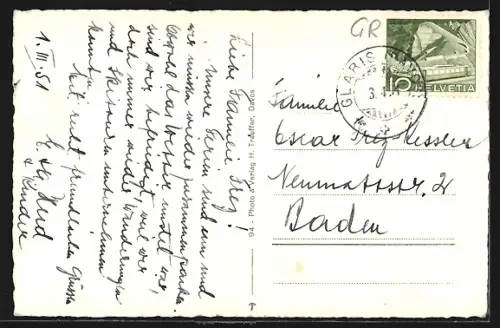 AK Glaris-Davos, Ortspartie mit Blick auf die Kirche, Winter