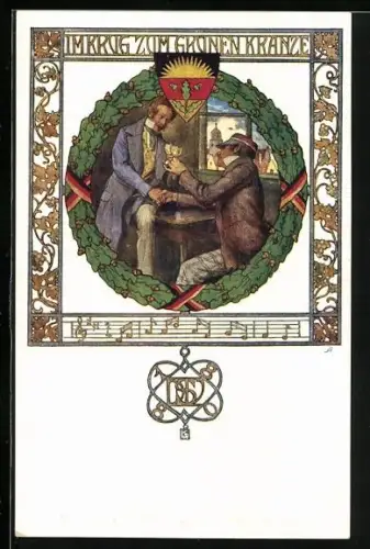 AK Deutscher Schulverein Nr. 64: Im Krug zum grünen Kranze, Burschenschaftler trinken Wein