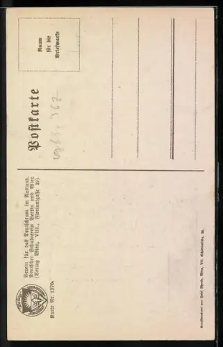 AK Deutscher Schulverein NR 1370: Wanderer verlässt eine Stadt