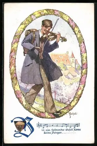 AK Deutscher Schulverein Nr. 1337: Lied Ein fahrender Gesell kenne keine Sorgen...