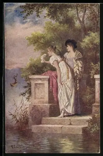 AK Deutscher Schulverein Nr. 1193: Frauen grüssen Mann auf Boot