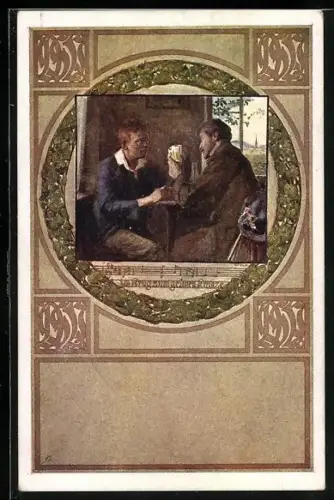 AK Deutscher Schulverein NR 1167: Lied im Krug zum grünen Kranze, Männer trinken Wein