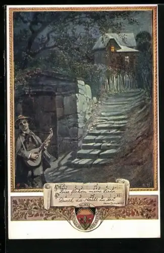 AK Deutscher Schulverein Nr. 445: Leise flehen meine Lieder..., Lautenspieler