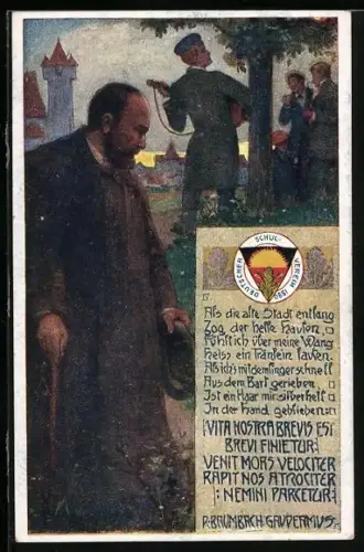 AK Deutscher Schulverein NR 239: Burschenschafter feiern mit Gitarrenmusik, alter Herr