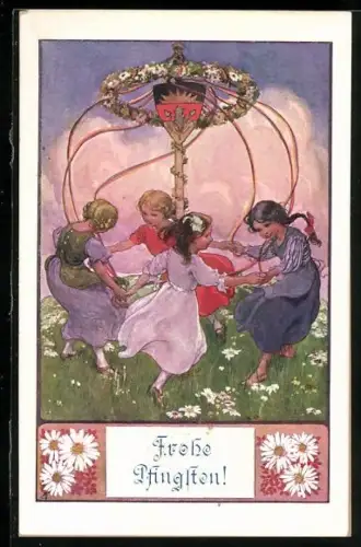 AK Deutscher Schulverein NR. 316: Kinder tanzen um einen Maibaum