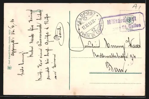 AK Appenzell, Kirche mit Brücke