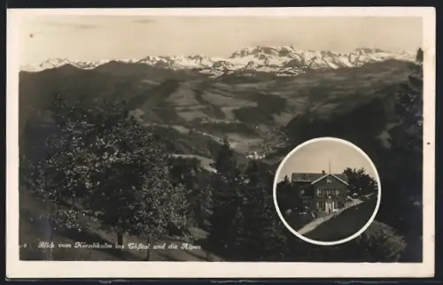 AK Hörnlikulm, Hotel Hörnlikulm, Blick ins Tösstal und die Alpen