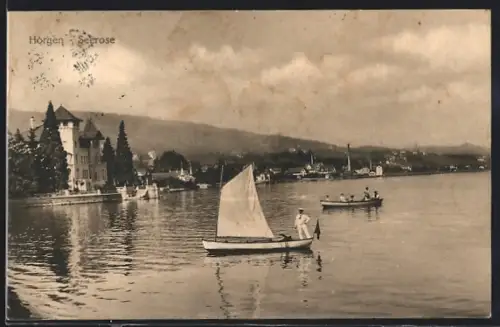 AK Horgen, Hotel Seerose mit Booten