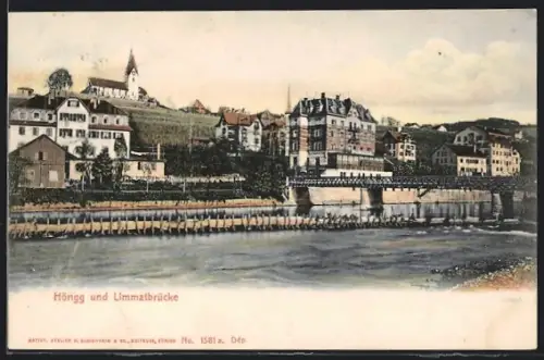 AK Höngg, Uferpartie mit Limmatbrücke