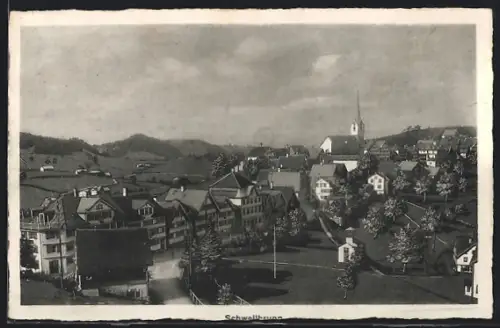 AK Schwellbrunn, Strassenpartie mit Kirche