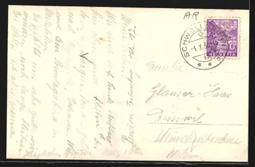 AK Schwellbrunn, Strassenpartie mit Kirche