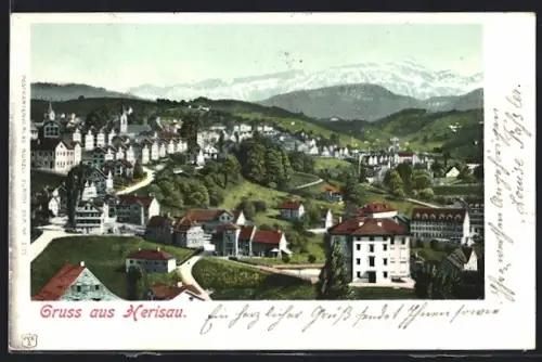 AK Herisau, Teilansicht mit Bergen