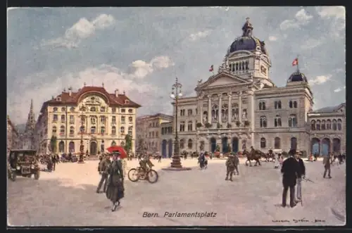 Künstler-AK Georges Stein: Bern, Passanten auf dem Parlamentsplatz