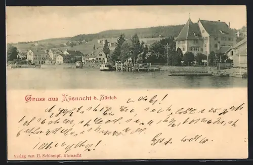 AK Küsnacht b. Zürich, Uferpartie mit Dampfboot