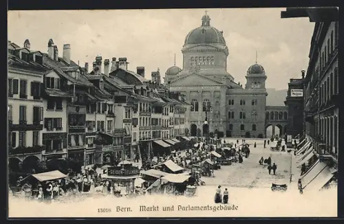 AK Bern, Markt und Parlamentsgebäude, Marktszene