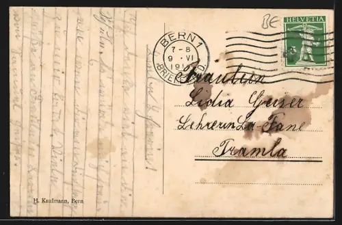 Künstler-AK Bern, Inselspital mit Spitalapotheke, Poliklinik u. Neuer Augenklinik Prof. Siegrist