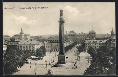 AK Darmstadt, Louisenplatz m. Ludwigssäule