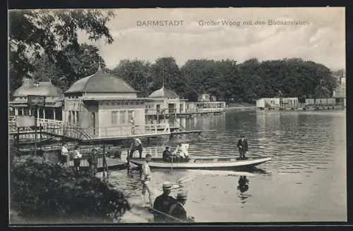 AK Darmstadt, Grosser Woog mit den Badeanstalten