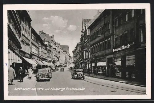 AK Nordhausen, ehemalige Rautenstrasse mit Autos