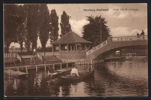 AK Hamburg-Winterhude, Stadtpark, Insel mit Bootshaus