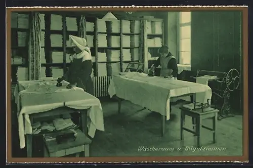 AK Rastatt, Erzbischofl. Gymnasial-Konvikt St. Bernhard, Wäscheraum und Bügelzimmer