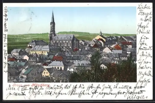 AK Münchberg, Stadtansicht mit Kirche