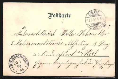 Mondschein-AK Gera, Stadtansicht mit Schloss und Industrieanlagen