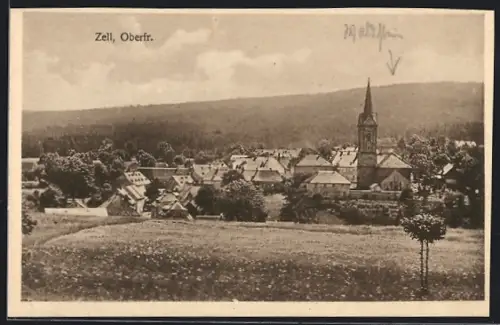 AK Zell /Oberfr., Ortsansicht mit Kirche